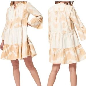 Faherty Organic Cotton Tie Dye Bell Sleeve Tiered Vida Dress sz M